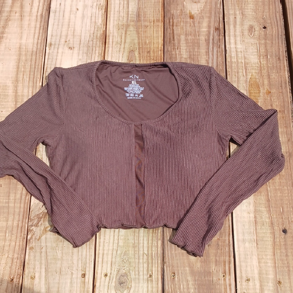 Klassy Network Brown Ribbed Long Sleeve Blouse